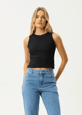 AFENDS Womens Charlie - Rib Singlet - Black - Afends womens charlie   rib singlet   black