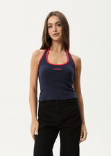 AFENDS Womens Basis - Rib Halter - Navy / Tomato - Afends womens basis   rib halter   navy / tomato