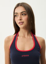 AFENDS Womens Basis - Rib Halter - Navy / Tomato - Afends womens basis   rib halter   navy / tomato