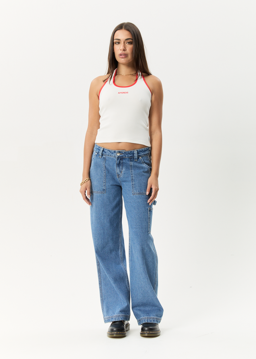 AFENDS Womens Basis - Rib Halter - White / Tomato