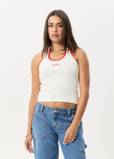 AFENDS Womens Basis - Rib Halter - White / Tomato - Afends womens basis   rib halter   white / tomato