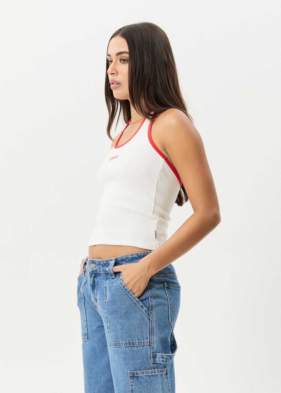 AFENDS Womens Basis - Rib Halter - White / Tomato