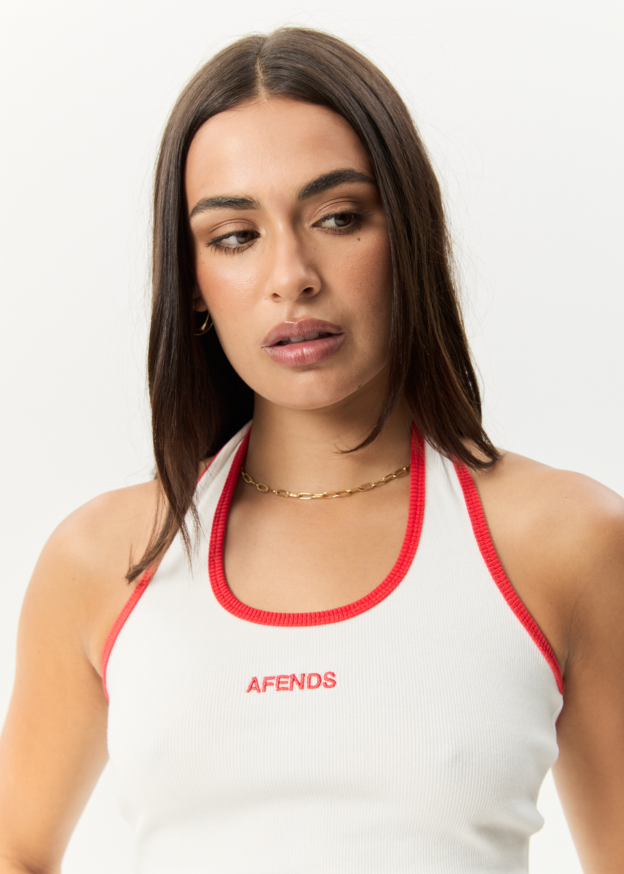 AFENDS Womens Basis - Rib Halter - White / Tomato