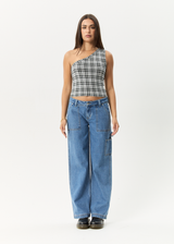 AFENDS Womens Blair - One Shoulder Top - Black / White - Afends womens blair   one shoulder top   black / white