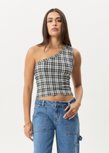 AFENDS Womens Blair - One Shoulder Top - Black / White - Afends womens blair   one shoulder top   black / white