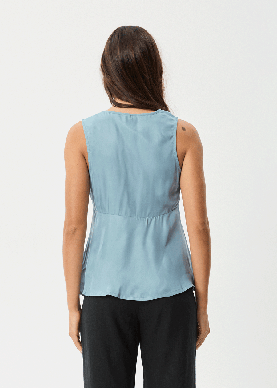 AFENDS Womens Delia - Cupro Top - Ether Blue
