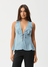 AFENDS Womens Delia - Cupro Top - Ether Blue - Afends womens delia   cupro top   ether blue
