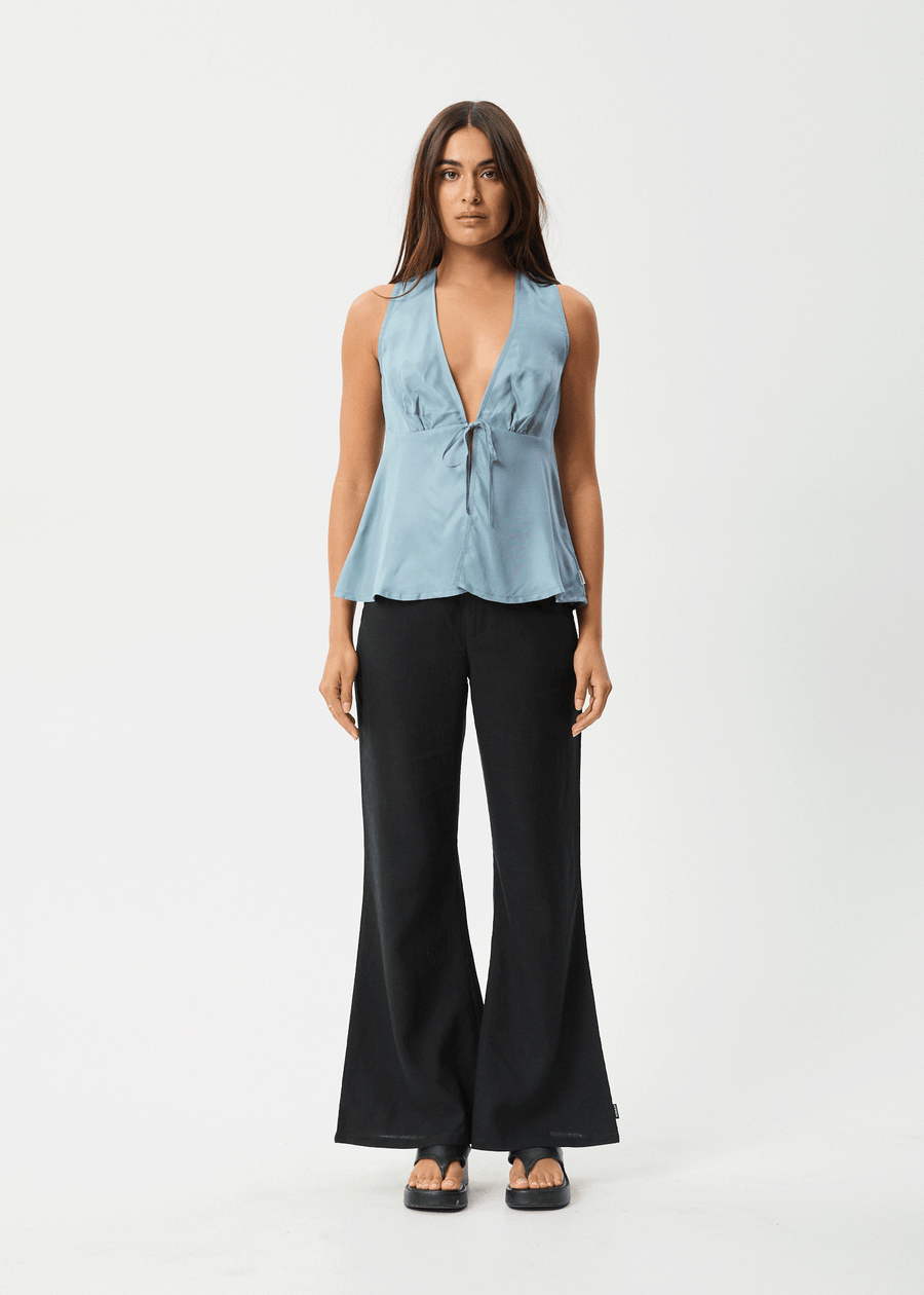 AFENDS Womens Delia - Cupro Top - Ether Blue