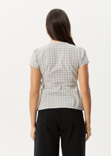 AFENDS Womens Drew - Seersucker Tie Top - Taupe Check - Afends womens drew   seersucker tie top   taupe check