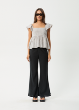 AFENDS Womens Drew - Seersucker Top - Taupe Check - Afends womens drew   seersucker top   taupe check