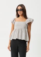 AFENDS Womens Drew - Seersucker Top - Taupe Check - Afends womens drew   seersucker top   taupe check