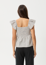 AFENDS Womens Drew - Seersucker Top - Taupe Check - Afends womens drew   seersucker top   taupe check