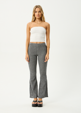 AFENDS Womens Asta - Seersucker Flare Pant - Steel Check - Afends womens asta   seersucker flare pant   steel check