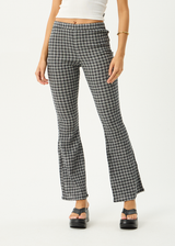 AFENDS Womens Asta - Seersucker Flare Pant - Steel Check - Afends womens asta   seersucker flare pant   steel check