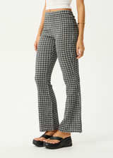 AFENDS Womens Asta - Seersucker Flare Pant - Steel Check - Afends womens asta   seersucker flare pant   steel check