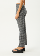 AFENDS Womens Asta - Seersucker Flare Pant - Steel Check - Afends womens asta   seersucker flare pant   steel check