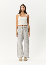 AFENDS Womens Drew - Seersucker Wide Leg Pant - Taupe Check - Afends womens drew   seersucker wide leg pant   taupe check