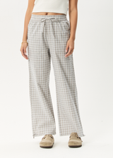 AFENDS Womens Drew - Seersucker Wide Leg Pant - Taupe Check - Afends womens drew   seersucker wide leg pant   taupe check