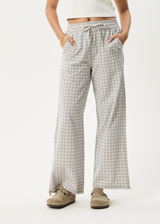 AFENDS Womens Drew - Seersucker Wide Leg Pant - Taupe Check - Afends womens drew   seersucker wide leg pant   taupe check