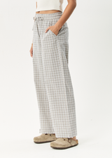 AFENDS Womens Drew - Seersucker Wide Leg Pant - Taupe Check - Afends womens drew   seersucker wide leg pant   taupe check
