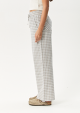 AFENDS Womens Drew - Seersucker Wide Leg Pant - Taupe Check - Afends womens drew   seersucker wide leg pant   taupe check