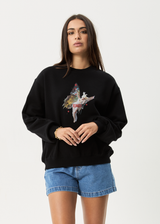 AFENDS Womens Pixie - Crew Neck Jumper - Black - Afends womens pixie   crew neck jumper   black