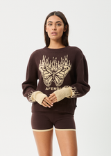 AFENDS Womens Set Fire - Knit Jumper - Coffee - Afends womens set fire   knit jumper   coffee