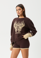 AFENDS Womens Set Fire - Knit Jumper - Coffee - Afends womens set fire   knit jumper   coffee