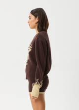 AFENDS Womens Set Fire - Knit Jumper - Coffee - Afends womens set fire   knit jumper   coffee