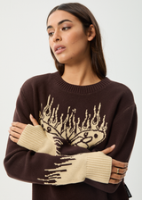 AFENDS Womens Set Fire - Knit Jumper - Coffee - Afends womens set fire   knit jumper   coffee