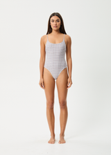AFENDS Womens Drew Check - One Piece - Taupe Check - Afends womens drew check   one piece   taupe check
