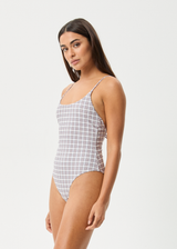 AFENDS Womens Drew Check - One Piece - Taupe Check - Afends womens drew check   one piece   taupe check