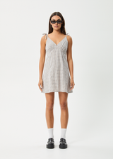 AFENDS Womens Drew - Seersucker Mini Dress - Taupe Check - Afends womens drew   seersucker mini dress   taupe check