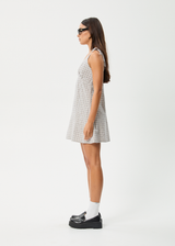 AFENDS Womens Drew - Seersucker Mini Dress - Taupe Check - Afends womens drew   seersucker mini dress   taupe check