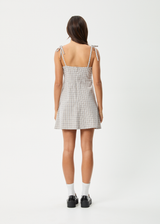 AFENDS Womens Drew - Seersucker Mini Dress - Taupe Check - Afends womens drew   seersucker mini dress   taupe check