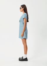 AFENDS Womens Delia - Cupro Mini Dress - Ether Blue - Afends womens delia   cupro mini dress   ether blue