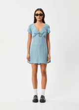 AFENDS Womens Delia - Cupro Mini Dress - Ether Blue - Afends womens delia   cupro mini dress   ether blue