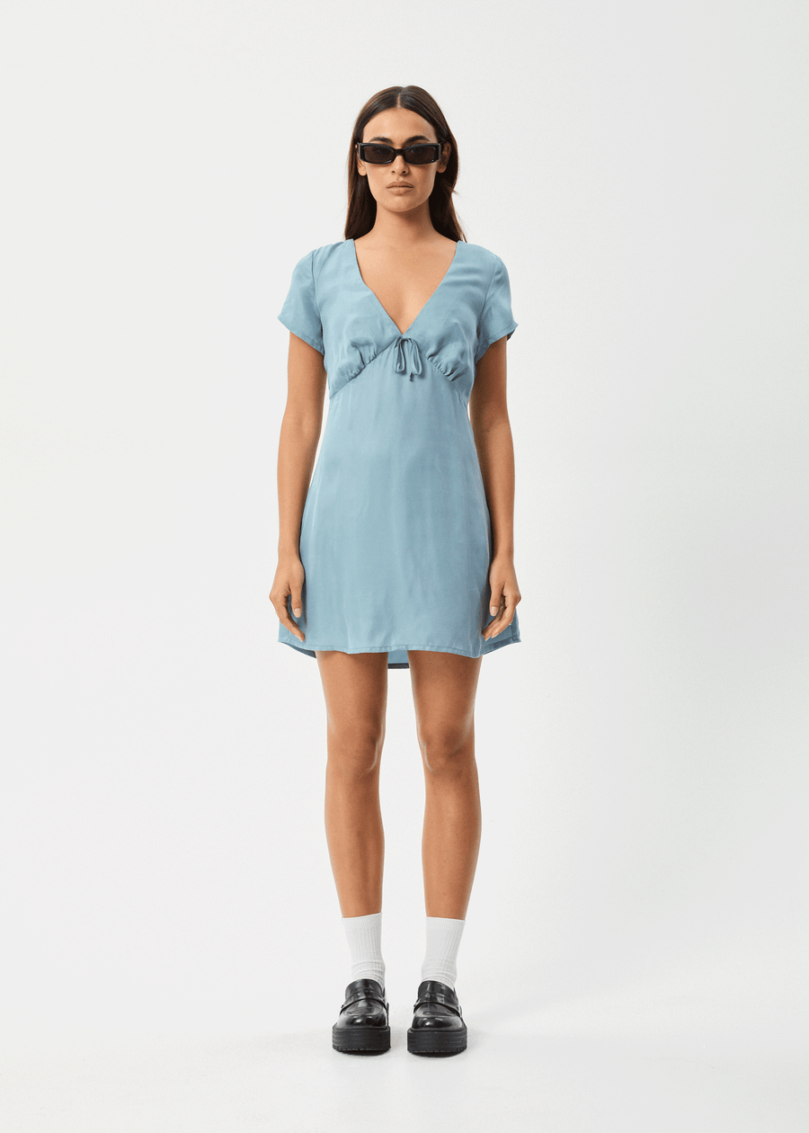 AFENDS Womens Delia - Cupro Mini Dress - Ether Blue