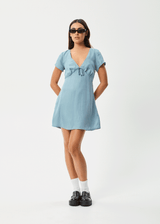 AFENDS Womens Delia - Cupro Mini Dress - Ether Blue - Afends womens delia   cupro mini dress   ether blue