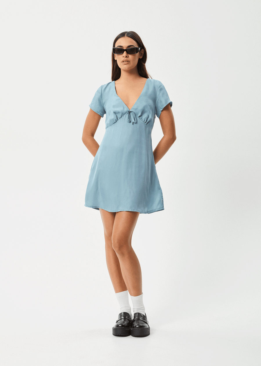 AFENDS Womens Delia - Cupro Mini Dress - Ether Blue