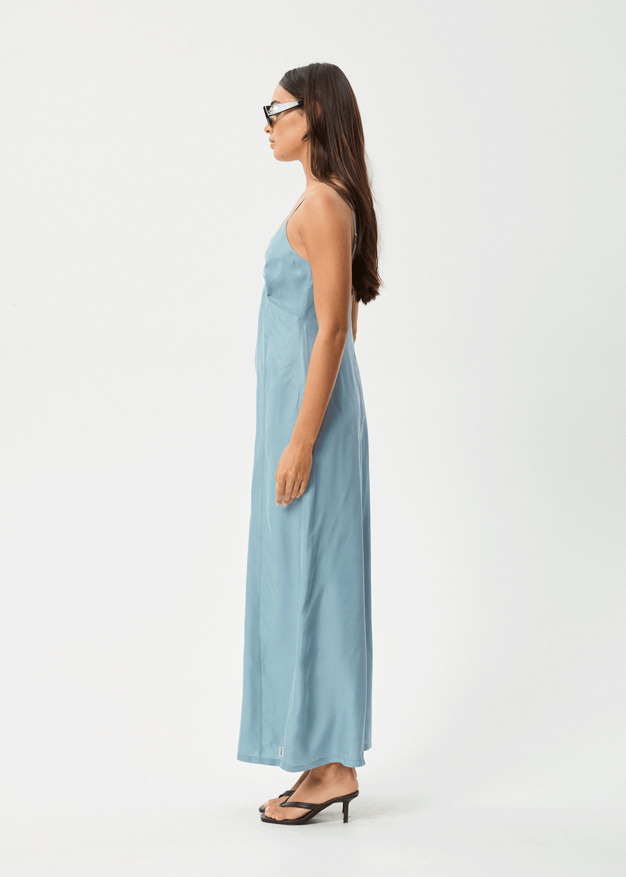 AFENDS Womens Delia - Cupro Maxi Dress - Ether Blue
