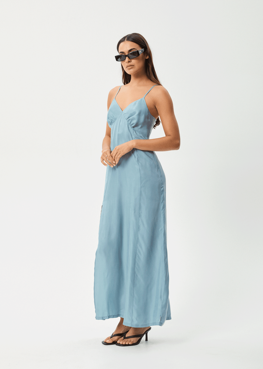 AFENDS Womens Delia - Cupro Maxi Dress - Ether Blue