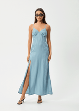 AFENDS Womens Delia - Cupro Maxi Dress - Ether Blue - Afends womens delia   cupro maxi dress   ether blue