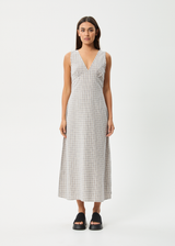 AFENDS Womens Drew - Seersucker Maxi Dress - Taupe Check - Afends womens drew   seersucker maxi dress   taupe check