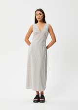 AFENDS Womens Drew - Seersucker Maxi Dress - Taupe Check - Afends womens drew   seersucker maxi dress   taupe check