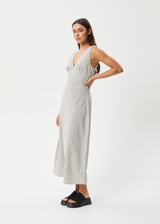 AFENDS Womens Drew - Seersucker Maxi Dress - Taupe Check - Afends womens drew   seersucker maxi dress   taupe check