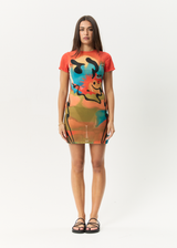 AFENDS Womens Apocalypso - Sheer Mini Dress - Multi - Afends womens apocalypso   sheer mini dress   multi
