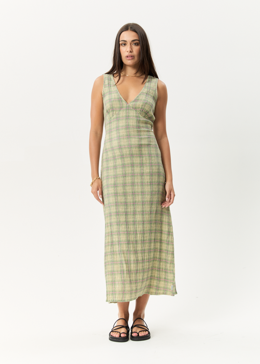 AFENDS Womens Position - Seersucker Maxi Dress - Green Check