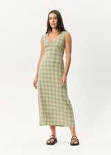 AFENDS Womens Position - Seersucker Maxi Dress - Green Check - Afends womens position   seersucker maxi dress   green check