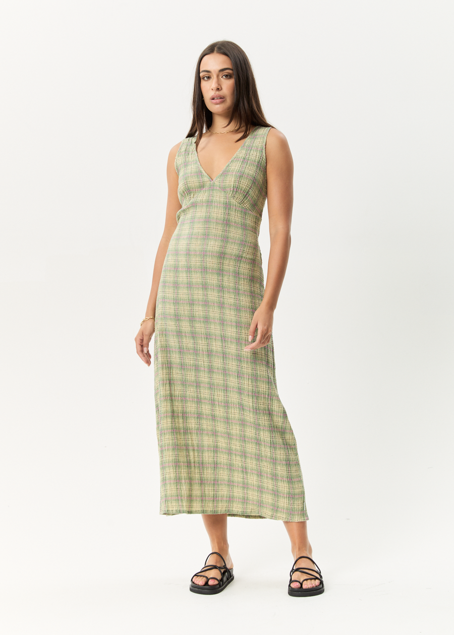 AFENDS Womens Position - Seersucker Maxi Dress - Green Check